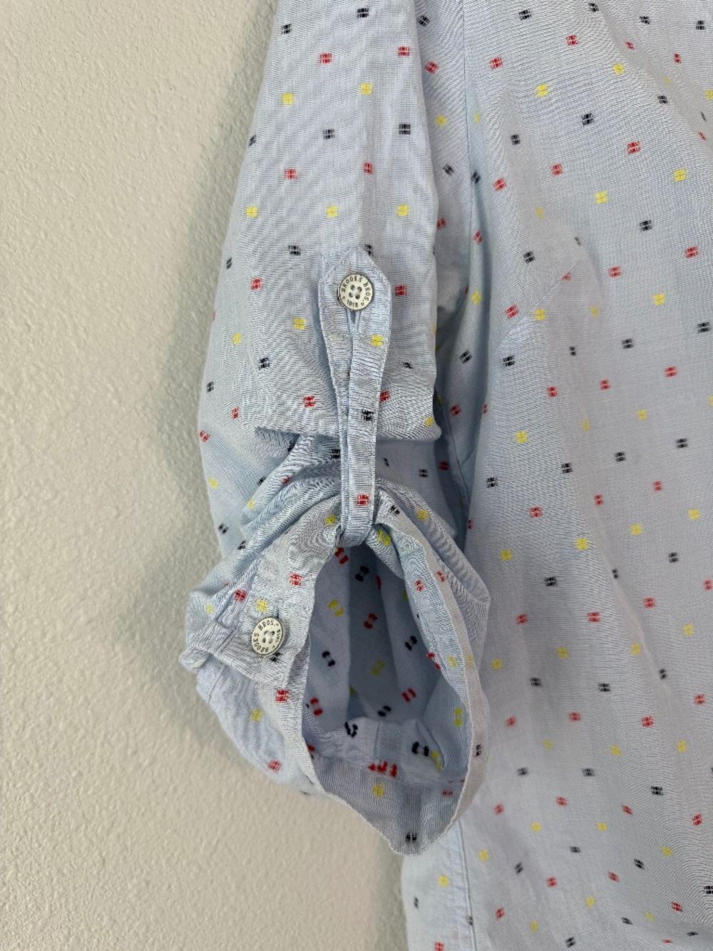 Brooks Brothers Blue Mini Print Blouse Tie Front Roll Tab Sleeve Women Size 10 - Picture 6 of 12